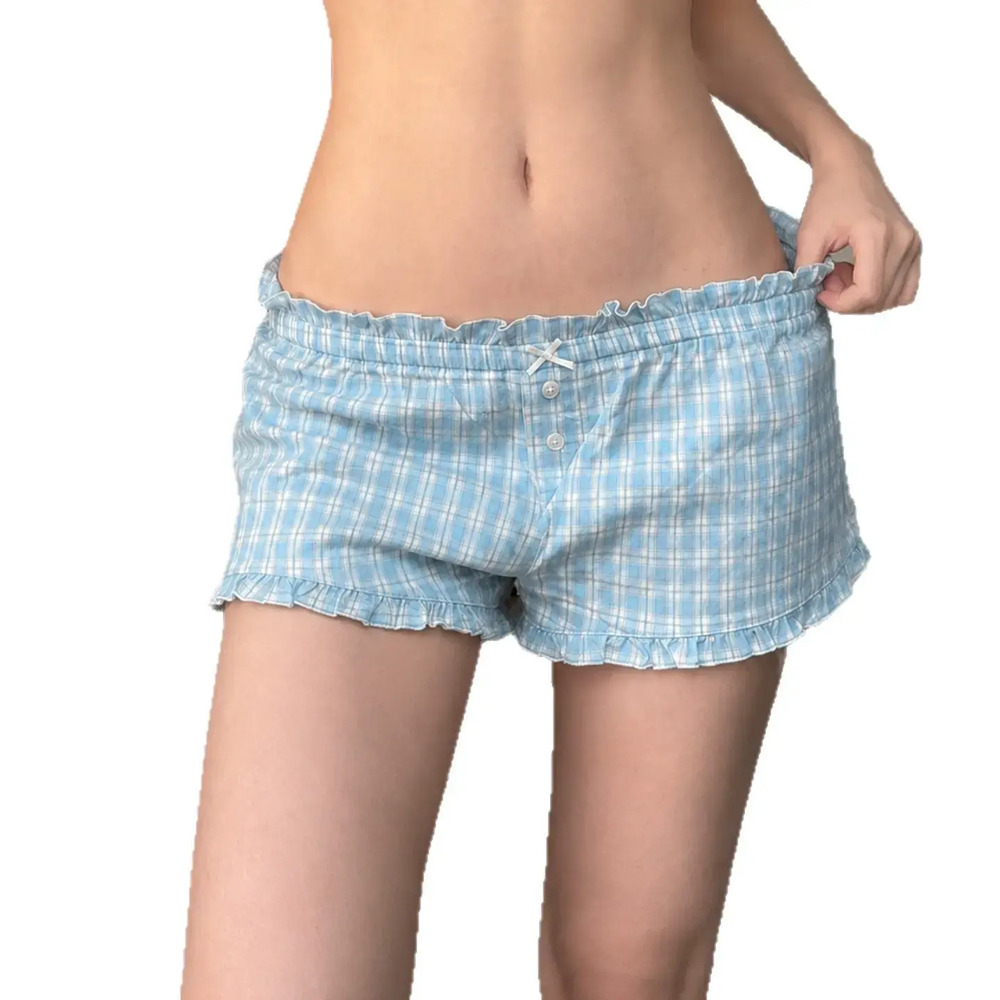Zara Girly Contrast Ruffle Bow Button Low Rise Lounge Shorts - Picture 5 of 7